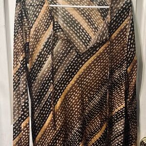 New York & Company Size Large Women’s Sheer Elegant Brown & Black Patterned Top